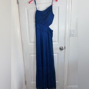 Betsy & Adam One Shoulder Blue Dress